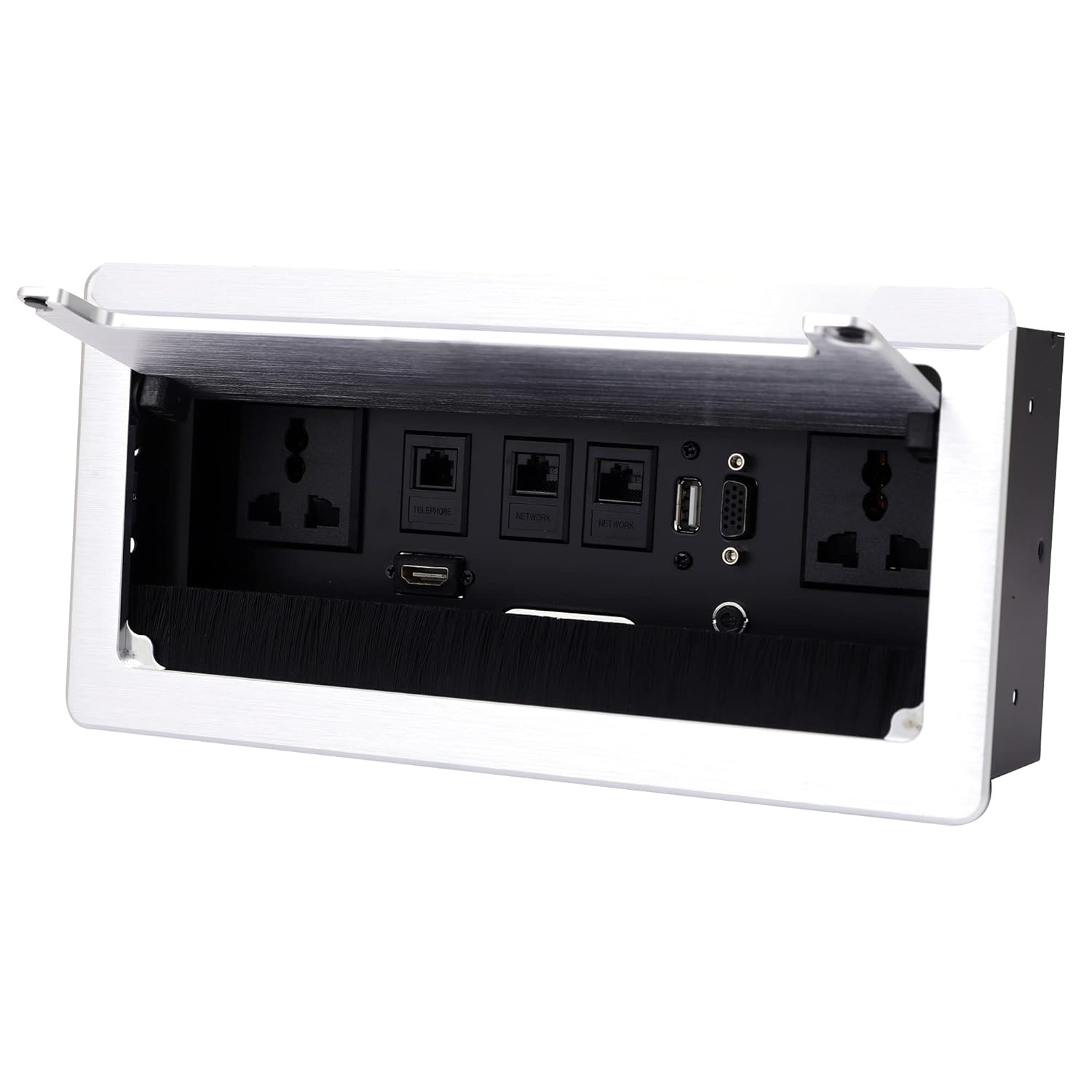 BOXNUBE Flip Top Cable Cubby Box with HDMI, Audio, LAN, USB & Power Ports (Silver) BOXNUBE Flip Top Cable Cubby Box with HDMI, Audio, LAN, USB & Power Ports (Silver)